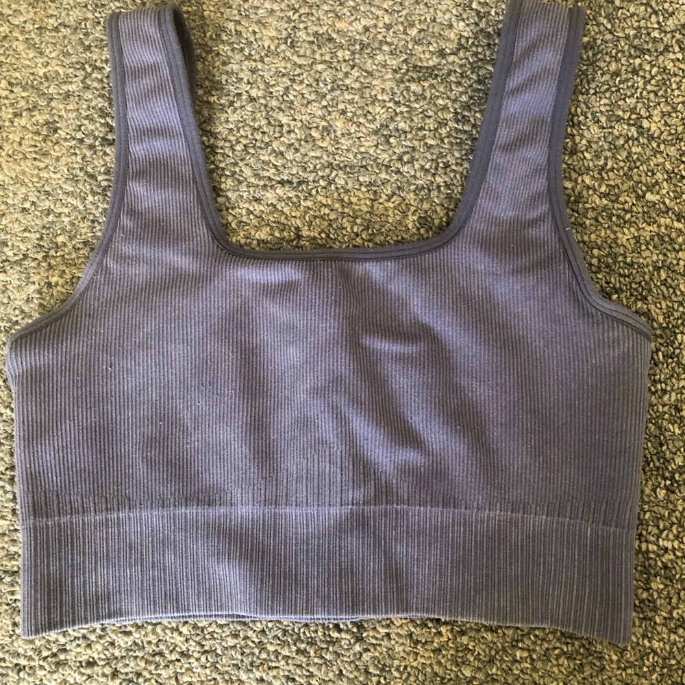 JoyLab Ribbed Yoga Cropped Tank Top in Lavender Gray xs